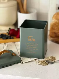 Lata Té Deco Verde Letras Cobre en internet