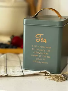 Lata Té Deco Verde Letras Cobre - tienda online