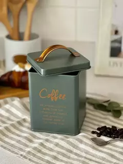 Lata Café Deco Verde Letras Cobre