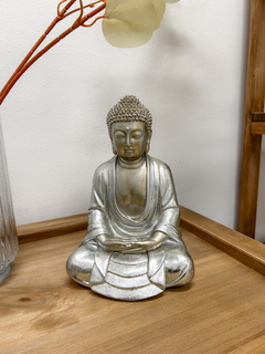 Buda decorativo meditando en plateado 24 cm - comprar online