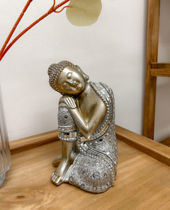 Buda decorativo reclinado con detalles en espejo 24 cm - comprar online