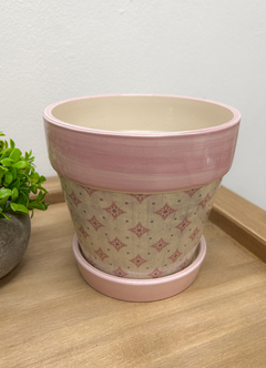 Macetas redondas de azulejos rosa con plato - Chula home deco