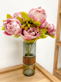 Florero Vidrio Gris con Aro de Madera 25 cm - comprar online