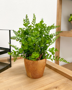 Mix verde artificial con maceta estilo arpillera - comprar online