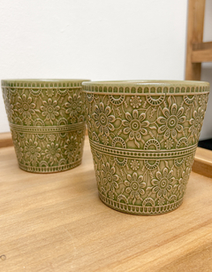 Maceta floral verde - comprar online
