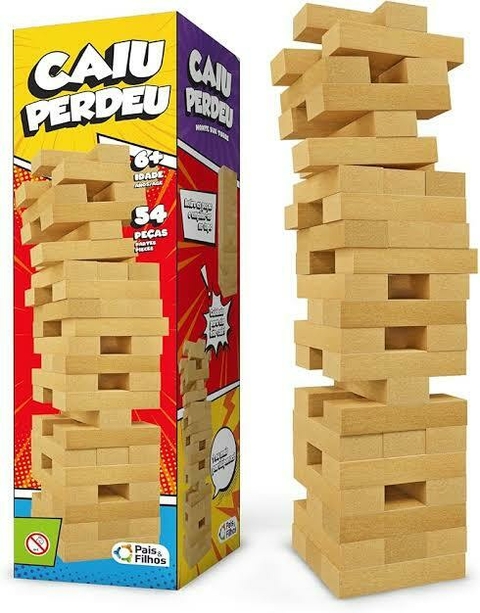 Caiu Perdeu Jogo Infantil e Adulto 54 peças Madeira