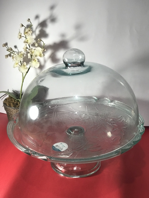 Boleira de Vidro Com Pé e tampa de Vidro Lírio Vitazza Ideal para bolos e Decorações Produto Original