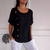 Camisa casual estilo algodão e linho com botão de fileira única feminina euro - Rocha & Lopes