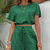 Conjunto feminino de cor sólida com gola redonda casual moda na internet