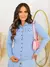 CAMISA JEANS COM BOLSO FEMININA SLIM, Moda Evangélica, Social, Blogueira, elegante - Rocha & Lopes