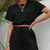 Conjunto feminino de cor sólida com gola redonda casual moda - Rocha & Lopes