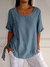 Camisa casual estilo algodão e linho com botão de fileira única feminina euro - Rocha & Lopes