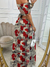 Vestido longo de manga curta estampado tomara que caia e cintura vazada, elegante - loja online