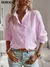 Imagem do Elegante camisa de escritório feminina, manga comprida, conforto casual, social, moda