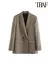 Imagem do moda feminina duplo breasted xadrez blazer casaco vintage manga longa