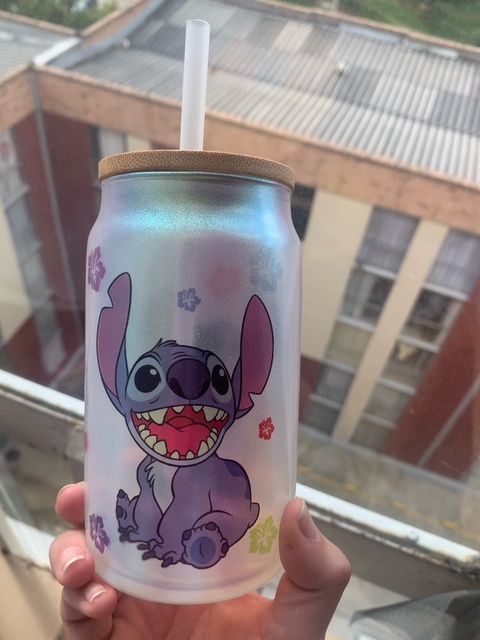 Vaso tipo lata perlado con tapa & pitillo