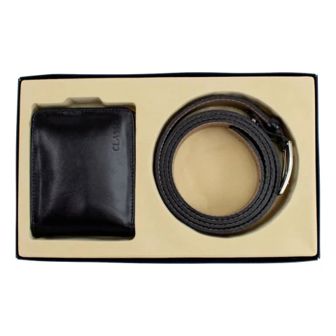 Kit Carteira Cinto Masculino Classe Couro