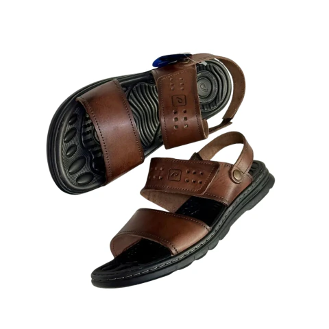 Sandália Papete Masculina Pegada Tiras Couro Velcro