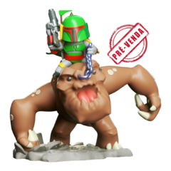 Boba Fett no Rancor Chibi em Impressão 3D, Pintura à Mão, 17cm de Altura (Pré-Venda)