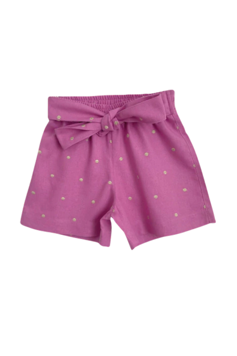 Short Linho Misto Bordado Poá