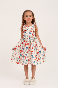 Vestido Alça larga com babado xadrez floral