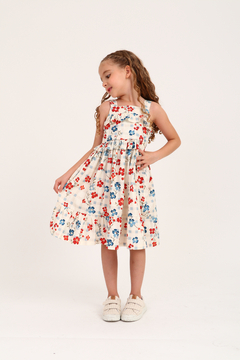 Vestido Alça larga com babado xadrez floral - comprar online