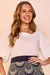 Blusa Goiaba Crepe Mangas Bufantes Com Plissados Fascinius