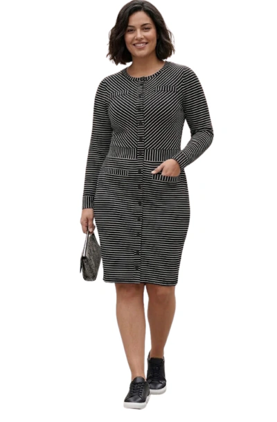 Vestido Malha Listrada Hapuk Moda Inverno Social Plus Size