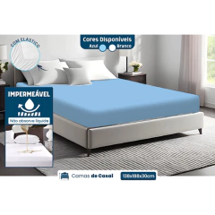 Capa Protetora Colchão Queen Impermeável Branco e Azul – Com Fronha e Ajuste Elástico