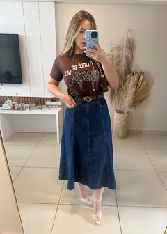 SAIA JULIANA GODE JEANS MIDI COM COSTURAS FRONTAIS - comprar online