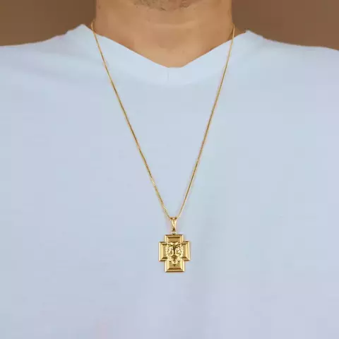 Conjunto Masculino Corrente Veneziana + Pingente Cruz Leão - comprar online