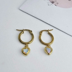 Argolla de acero dorado corazón de cristal - comprar online