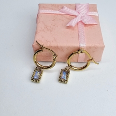 Argollas de acero dorado dijes cubic cristal tornasol