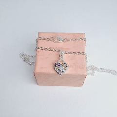 Collar de acero blanco corazón candado