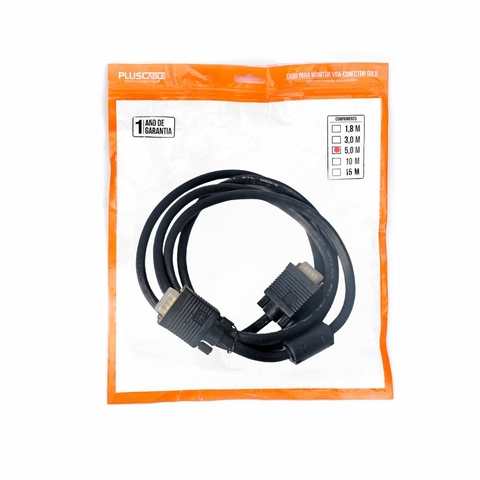 Cabo VGA Monitor HD15M X HD15M, 15 Pinos, 5 M, 30V, Preto - PC-MON5002 - Pluscable
