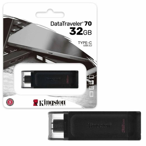 Pen Drive 32GB, DataTraveler 70, Type-C, USB-C 3.2, Preto - DT70/32GB - Kingston