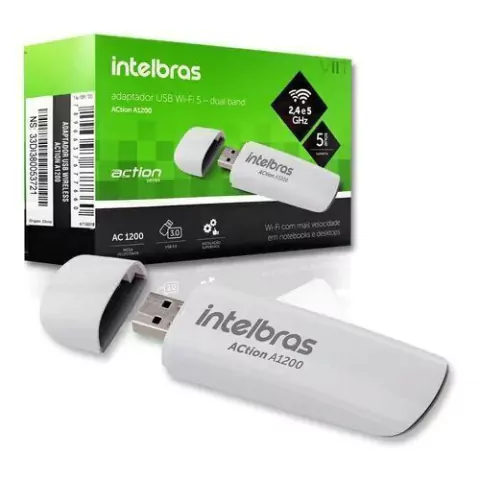 Adaptador Wireless, ACtion A1200, USB, 1200 Mbps, Branco - ACTION A1200 - Intelbras