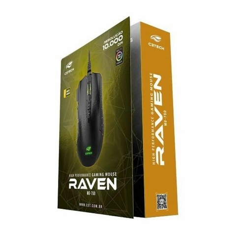 Mouse Opt, Gamer, Raven, USB, 10.000 DPI, Led RGB, Preto - MG-750BK - C3Tech