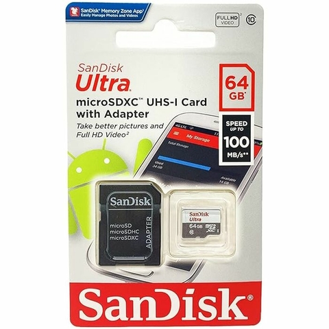 Cartão Memória 64GB, Sandisk Ultra, Microsdxc - SDSQUNR-064G-GN3MA
