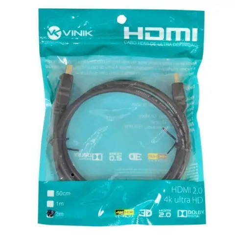 Cabo HDMI M x HDMI M, 18 Gbps, 4K, 3D, 2 M, Preto - 29229 - Vinik