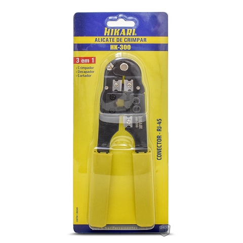 Alicate de Crimpar Hikari, 3 em 1, RJ-45, Amarelo, HK-300