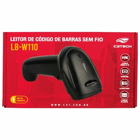 Leitor De Código de Barras, 1D/2D, USB, Sem Fio, Preto - LB-W110BK - C3Tech