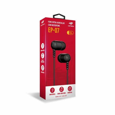 Fone De Ouvido Intra-Auricular, Com Microfone, 1,2M, Preto - EP-07BK - C3Plus