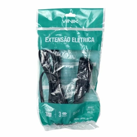 Extensão Elétrica, Cabo PP 2P+T 3x0,75mm, 10A, 3 M, Preto - 199333 - Vinik