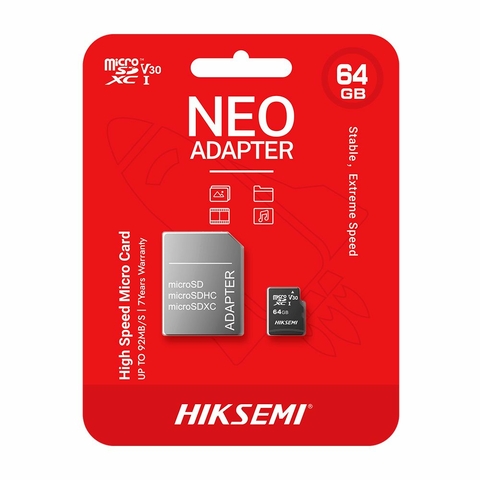 Cartão de Memória NEO Adapter, 64GB, MicroSDHC/MicroSDXC, C10 - HS-TF-C1 64G - Hiksemi