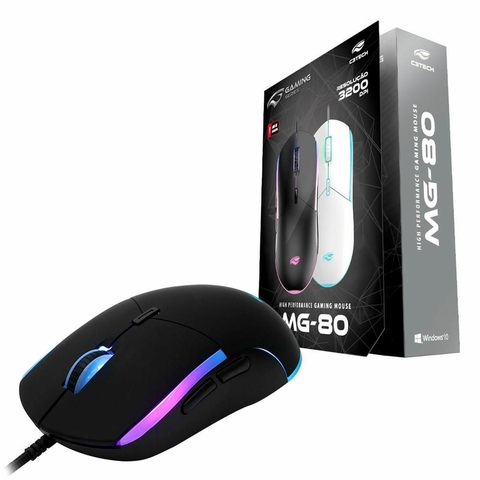 Mouse Opt Gamer, USB, 3.200 DPI, Led RGB, Preto - MG-80BK - C3tech