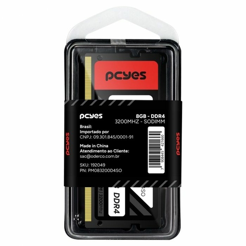 Memória Pcyes 8GB, DDR4, Sodimm 3200MHZ Para Notebook - PM083200D4SO