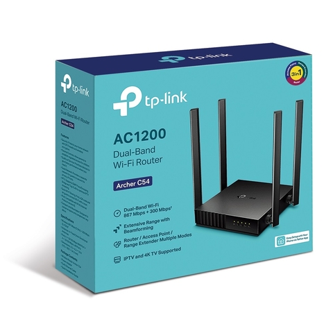 Roteador Wireless TP-Link, Archer C54, AC1200, Dual Band, 867Mbps + 300Mbps, 2.4GHz/5GHz - TPN0246