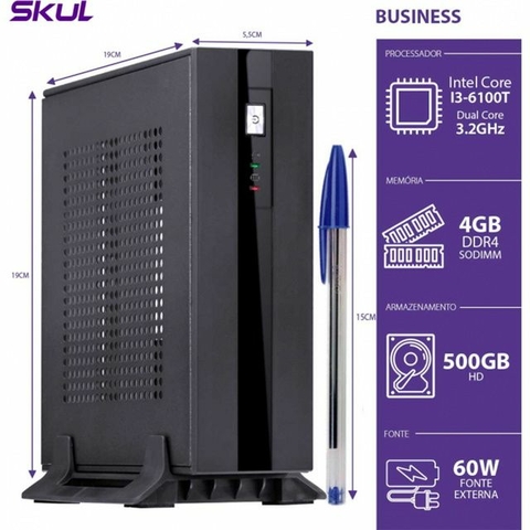 PC Intel Intel I3-6100T, HD 500Gb, 4GB, DDR4, Linux, Preto - BM6100T5004 - Skul
