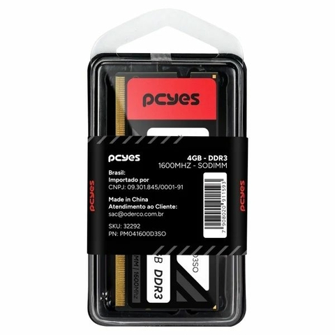 Memória Pcyes 4GB, DDR3, Sodimm 1600MHZ Para Notebook - PM041600D3SO